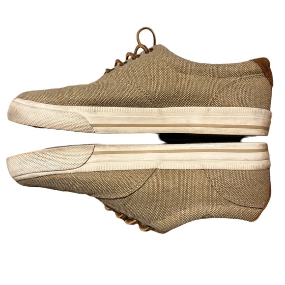 Polo Ralph Lauren Vaughn Size 10 D Tan Burlap & Suede Lace Up Low Top Sneaker - Picture 13 of 15